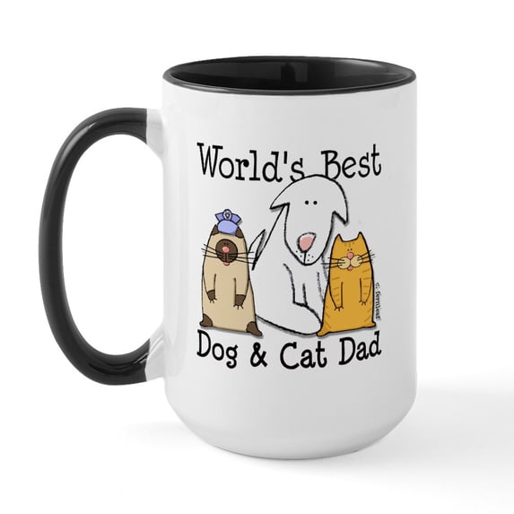 CafePress - World's Best Dog And Cat Dad Large Mug - 15 oz Ceramic Large White Novelty Mug