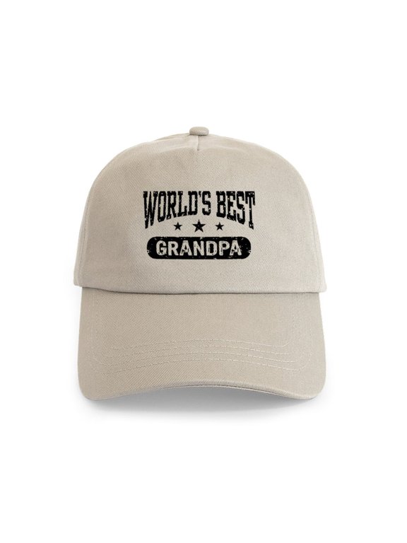 - World's Best Grandpa Cap - Adjustable 100% Brushed Unisex Casual Cotton Baseball Cap, Beige, 1