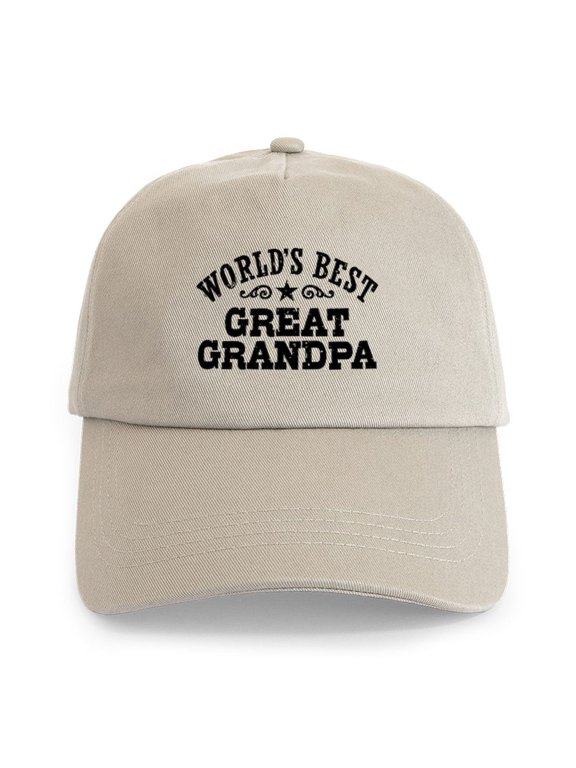 - World's Best Great Grandpa Cap - Adjustable 100% Brushed Unisex Casual Cotton Baseball Cap, Beige, 1