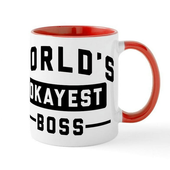 CafePress - World's Okayest Boss 15 Oz Ceramic Large Mug - 11 oz Ceramic Mug - Novelty Coffee Tea Cup