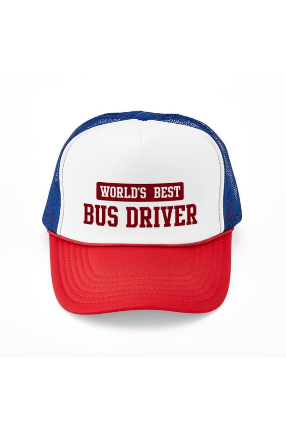 - Worlds Best Bus Driver - Adjustable Unisex Printed Trucker Hat with Mesh Back