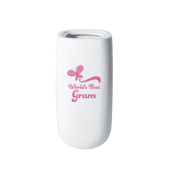 CafePress - Worlds Best Gram Butterfly - 10" Printed Porcelain Vase for Home Dcor, Living Room Shelf, Entryway, Table Decoration