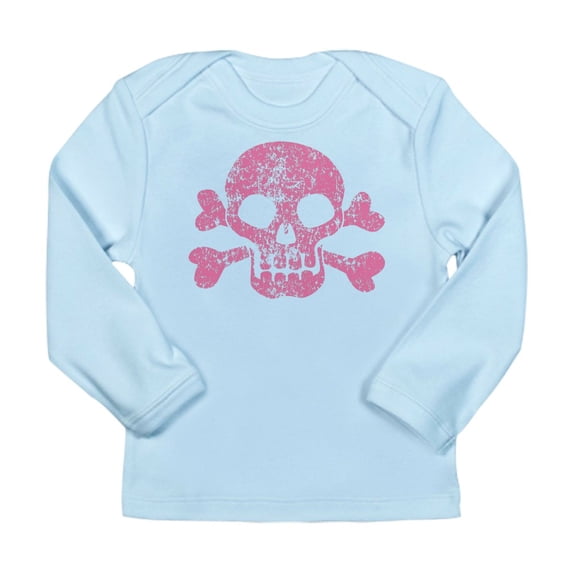 CafePress - Worn Pink Skull And Crossbones Long Sleeve Infant - Long Sleeve Infant T-Shirt