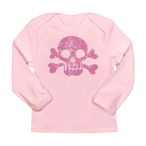 CafePress - Worn Pink Skull And Crossbones Long Sleeve Infant - Long Sleeve Infant T-Shirt