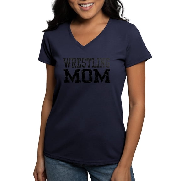 CafePress - Wrestling Mom Women's V Neck Dark T Shirt - Women's V-Neck Dark T-Shirt
