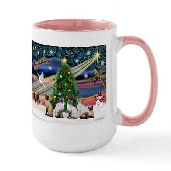 CafePress - Xmagic 5 Siamese Cats Large Mug - 15 oz Ceramic Large White Novelty Mug