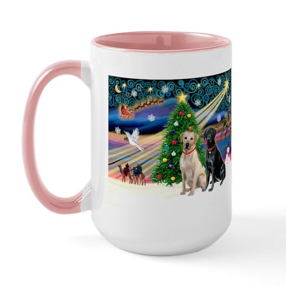 CafePress - Xmas Magic/2 Labs (Y+B) Large Mug - 15 oz Ceramic Large White Novelty Mug