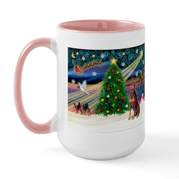 CafePress - Xmas Magic/Red Dobie Large Mug - 15 oz Ceramic Large White Novelty Mug