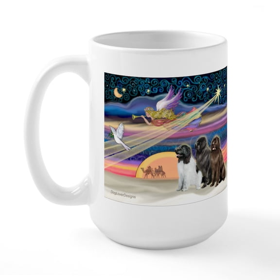 CafePress - Xmas Star & Newfie Trio Large Mug - 15 oz Ceramic Large White Novelty Mug