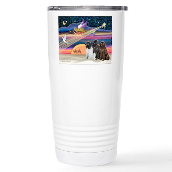 CafePress - Xmas Star & Newfie Trio Stainless Steel Travel Mug - Insulated Stainless Steel Travel Tumbler 20 oz.