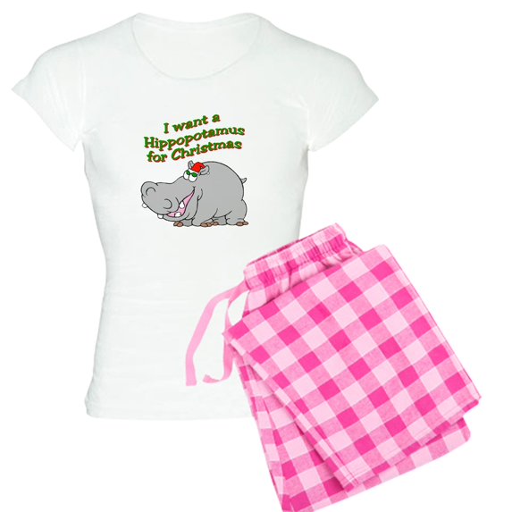 CafePress - Xmashippo Women's Light Pajamas - Women's Short Sleeve Print T-Shirt and Pants Light Cotton Pajama Set