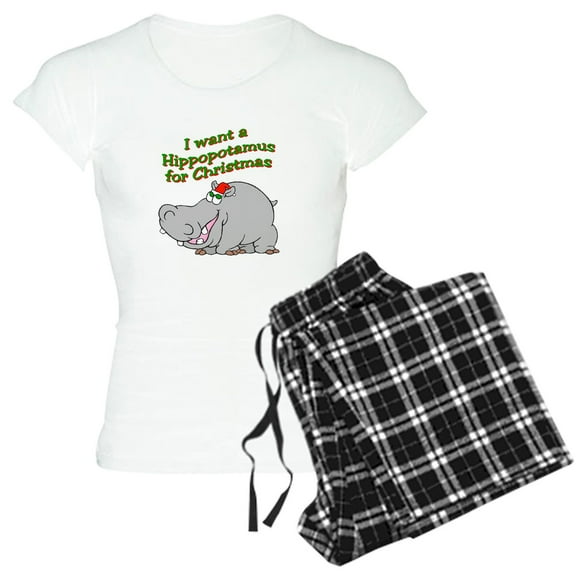 CafePress - Xmashippo Women's Light Pajamas - Women's Short Sleeve Print T-Shirt and Pants Light Cotton Pajama Set