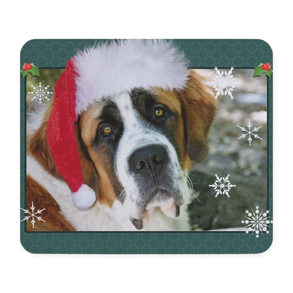 CafePress - Xmasstbernardsantahatsml Mousepad - Non-slip Rubber Mousepad, Gaming Mouse Pad