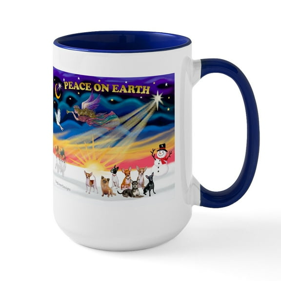 CafePress - Xmassunrise/7 Chihuahuas Large Mug - 15 oz Ceramic Large White Novelty Mug