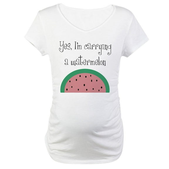 CafePress - YES I AM CARRYING A WATERMELON Maternity T Shirt - Cotton Maternity T-shirt, Cute & Funny Pregnancy Tee