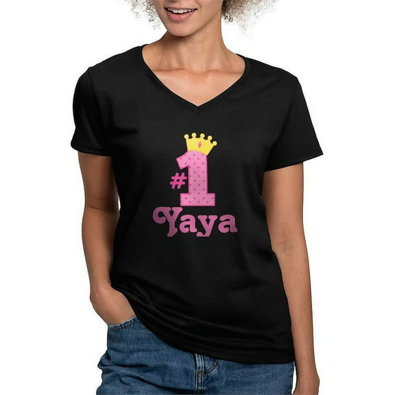 CafePress - Yaya (Number One) Women's V Neck Dark T Shirt - Women's V-Neck Dark T-Shirt