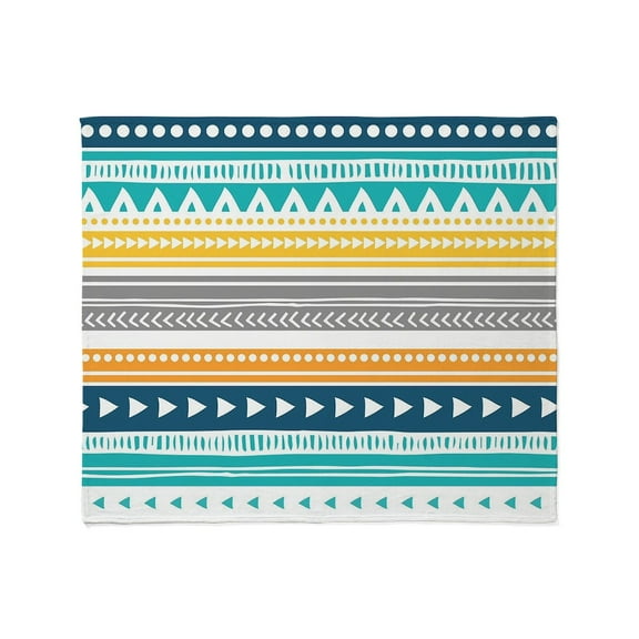 CafePress - Yellow Blue Grey Geometric Vintage S Throw Blanket - Soft Fleece Throw Blanket, 50"x60" for All Ages