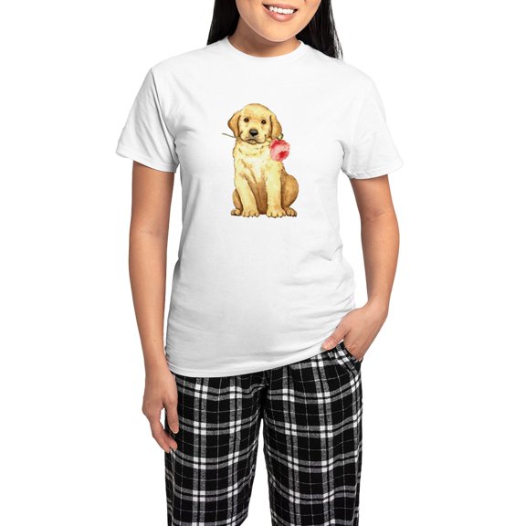 CafePress - Yellow Lab Rose Women's Light Pajamas - Women's Short Sleeve Print T-Shirt and Pants Light Cotton Pajama Set
