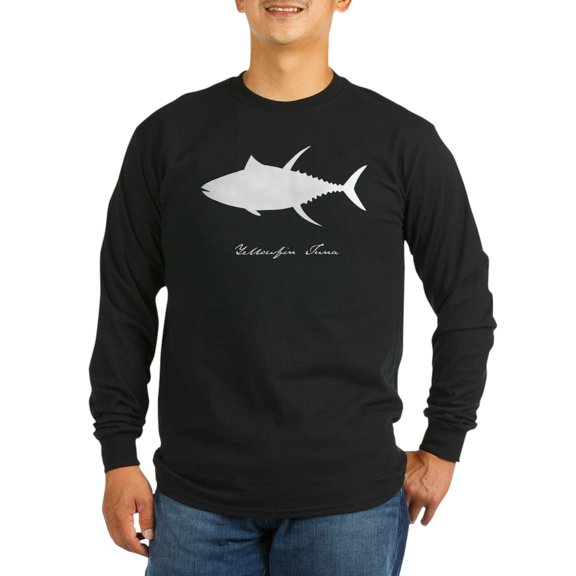 CafePress - Yellowfin Tuna With Text WHITE ON CLEAR Long Sleev - Long Sleeve Dark T-Shirt