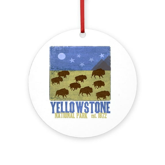 CafePress - Yellowstone Bison Scene - Round Wood Ornament 4"