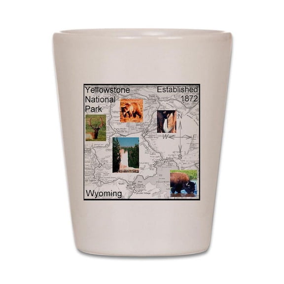 CafePress - Yellowstone NP Illustrated Ma - White Shot Glass, Unique and Funny Shot Glass