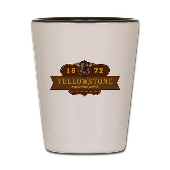 CafePress - Yellowstone National Park Crest - White/Black Shot Glass, Unique and Funny Shot Glass