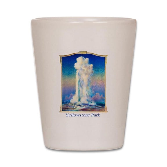 CafePress - Yellowstone Travel Poster 1 - White Shot Glass, Unique and Funny Shot Glass