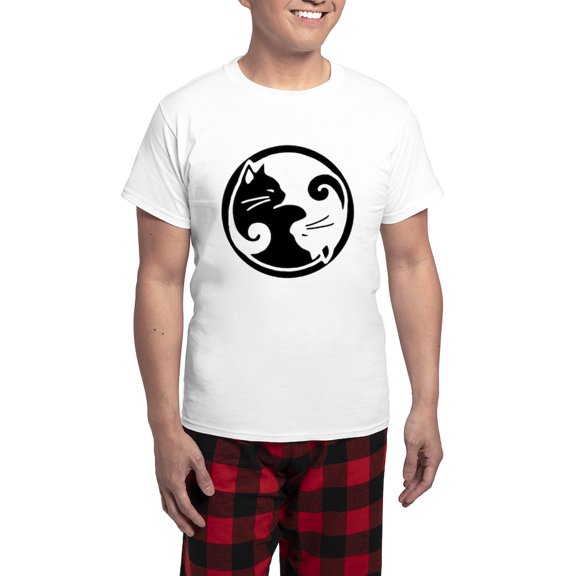 CafePress - Yin Yang Cat Men's Light Pajamas - Men's Light Loose Fit Cotton Pajama Set