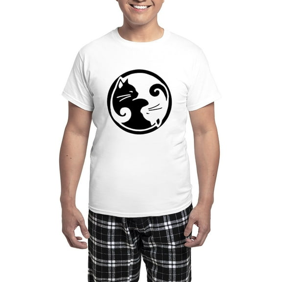 CafePress - Yin Yang Cat Men's Light Pajamas - Men's Light Loose Fit Cotton Pajama Set