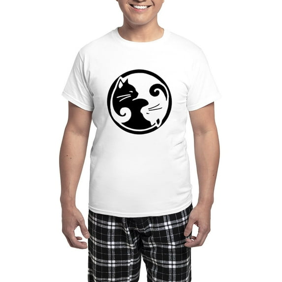 CafePress - Yin Yang Cat Men's Light Pajamas - Men's Light Loose Fit Cotton Pajama Set