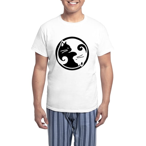 CafePress - Yin Yang Cat Men's Light Pajamas - Men's Light Loose Fit Cotton Pajama Set