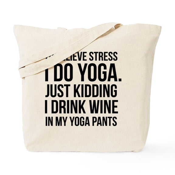 CafePress - Yoga Stress Wine Tote Bag - Unisex Canvas Tote Bag, Beige, 1-Piece