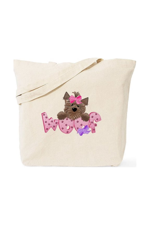 - Yorkiegirl Woof Tote Bag - Unisex Canvas Tote Bag, Beige, 1-Piece