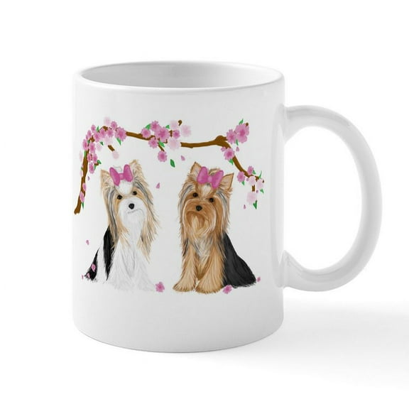 CafePress - Yorkies In Blossom Mugs - 11 oz Ceramic Mug - Novelty Coffee Tea Cup