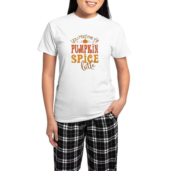 CafePress - You Had Me At Pumpkin Spice Latte Pajamas - Women's Short Sleeve Print T-Shirt and Pants Light Cotton Pajama Set