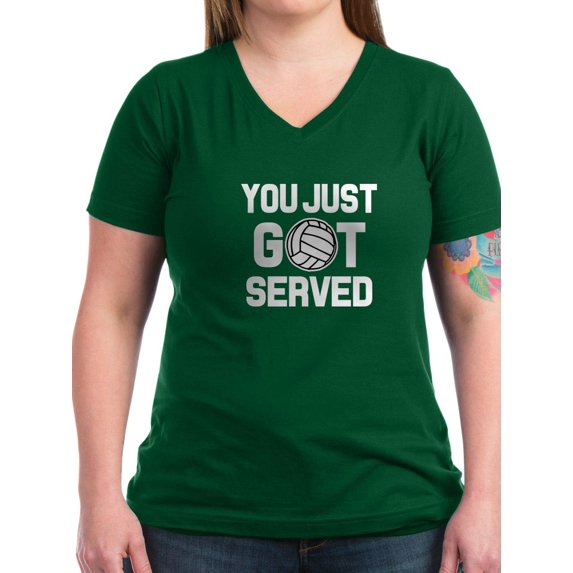 CafePress - You Just Got Served Funny Volleyball Shirt Women - Women's V-Neck Dark T-Shirt