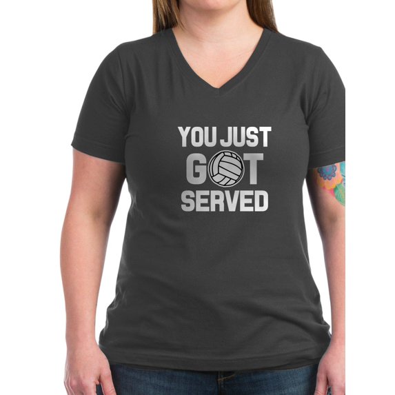 CafePress - You Just Got Served Funny Volleyball Shirt Women - Women's V-Neck Dark T-Shirt