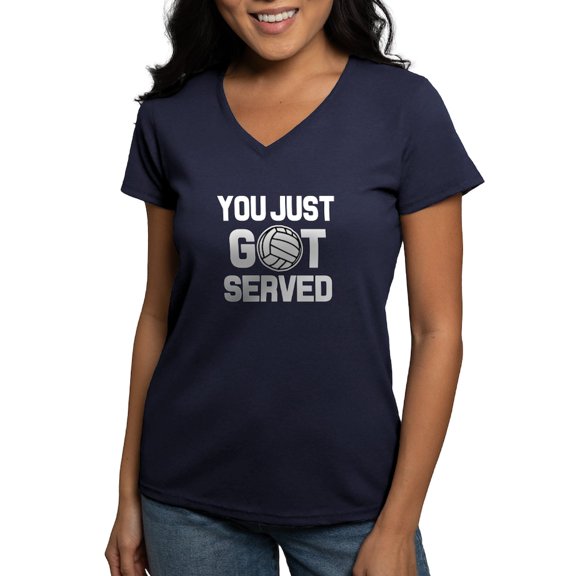 CafePress - You Just Got Served Funny Volleyball Shirt Women - Women's V-Neck Dark T-Shirt