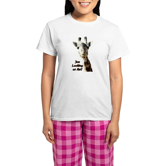 CafePress - You Looking At Me? Giraffe Pajamas - Women's Short Sleeve Print T-Shirt and Pants Light Cotton Pajama Set