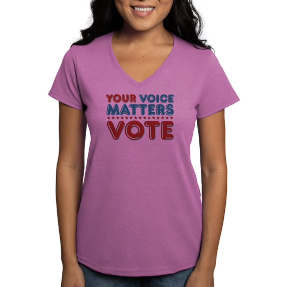 CafePress - Your Voice Matters Women's V Neck Dark T Shirt - Women's V-Neck Dark T-Shirt