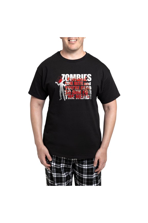 - ZOMBIES: ONE BITE AND YOUR DEAD AIM FOR THE HEAD M - Men's Dark Loose Fit Cotton Pajama Set