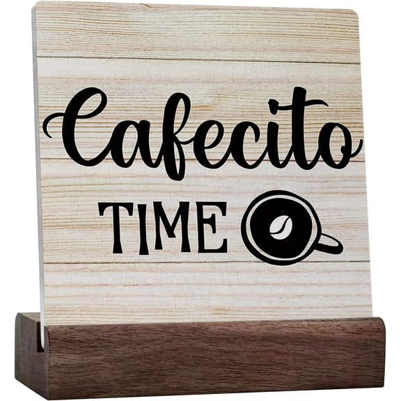 Cafecito Time Ceramic Table Sign Desk Decor, Kitchen Coffee Quote Sign For Home Kitchen Shelf Table Decoration
