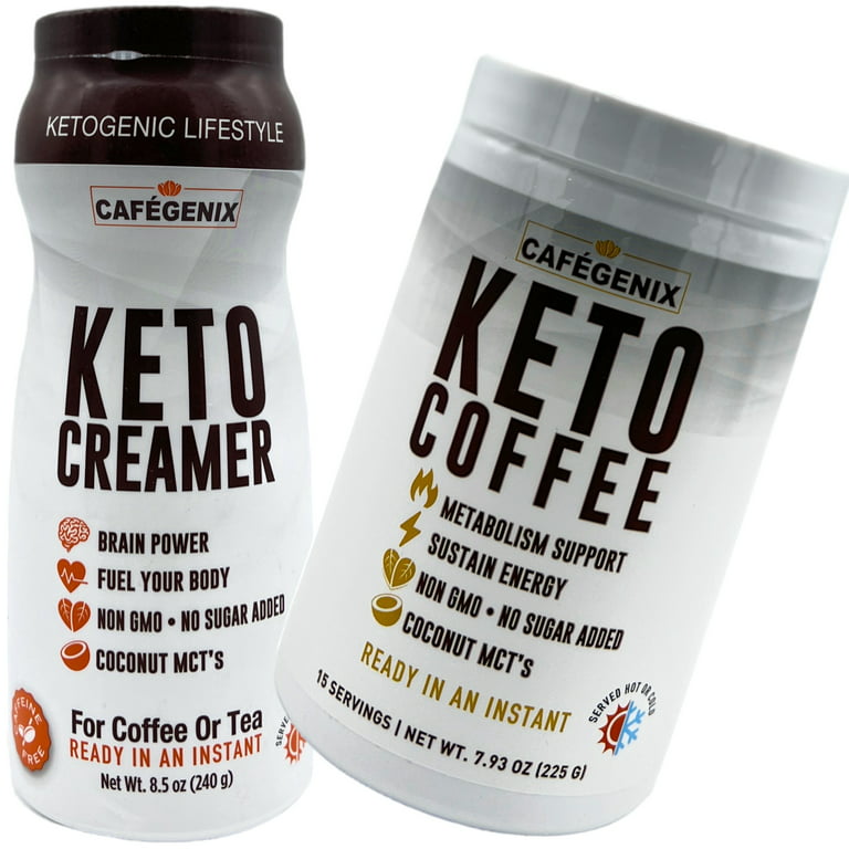 Cafegenix Keto Coffee Instant Non GMO Premium Medium Roast, 7.93 oz with Low  Carb Coffee Creamer, 8.5 oz 