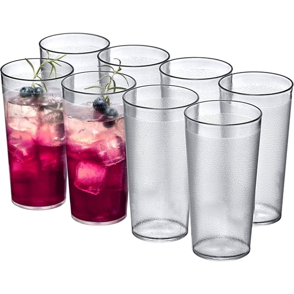 - Cafely - 16-Ounce Plastic Tumblers (Set of 8), Plastic Drinking Glasses, Restaurant-Style Tumblers, Commercial-Grade Cups, Stackable, , Shatter-Proof, Dishwasher-Safe, Clear