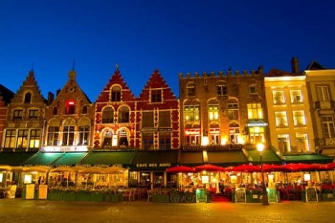 Cafes in Marketplace in Downtown Bruges Belgium Canvas Art - Bill Bachmann DanitaDelimont (28 x 19)