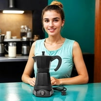 Electric Moka Pot - 6 Cup Portable Coffee Machine, 300ml, All Black