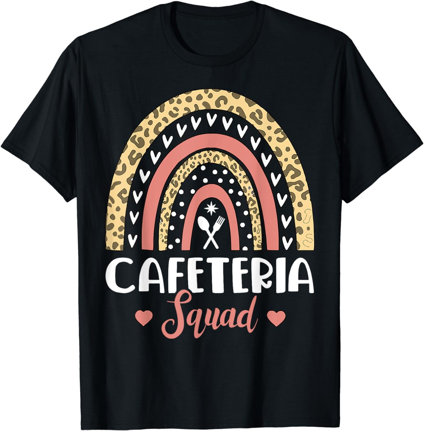 Cafeteria Squad Boho Rainbow Leopard Lunch Lady Crew T-Shirt - Walmart.com