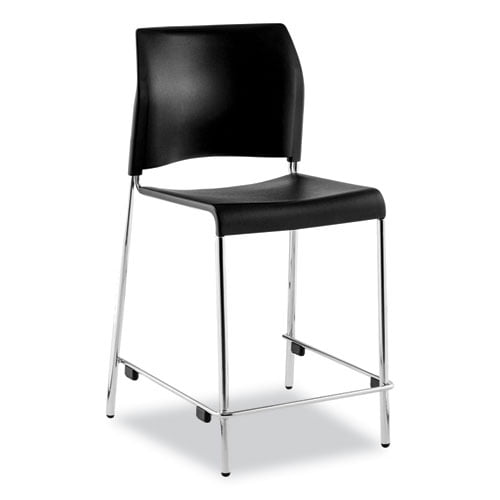 Cafetorium Counter Height Stool, Supports Up to 300 lb, 24" Seat Height, Black Seat, Black Back, Chr | Bundle of 2