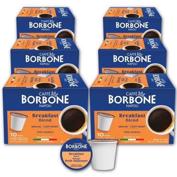 Caff Borbone Breakfast Blend Coffee (60 Count) Medium Light Roast, 100% Arabica, Roasted in Naples with Notes of Chestnut and Caramel Single Serve Coffee Pods Compatible with K-Cup Brewers