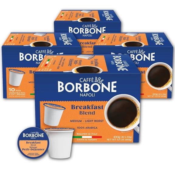 Caff Borbone Breakfast Blend Medium-Light Roast Coffee Pods Compatible with K-Cup Brewers (40 Count)